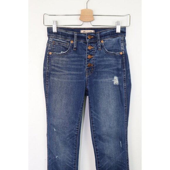 Madewell 10" High-Rise Skinny Jeans Raw Cut Hem Stretch Denim Mid Wash Blue 24 - Picture 7 of 12